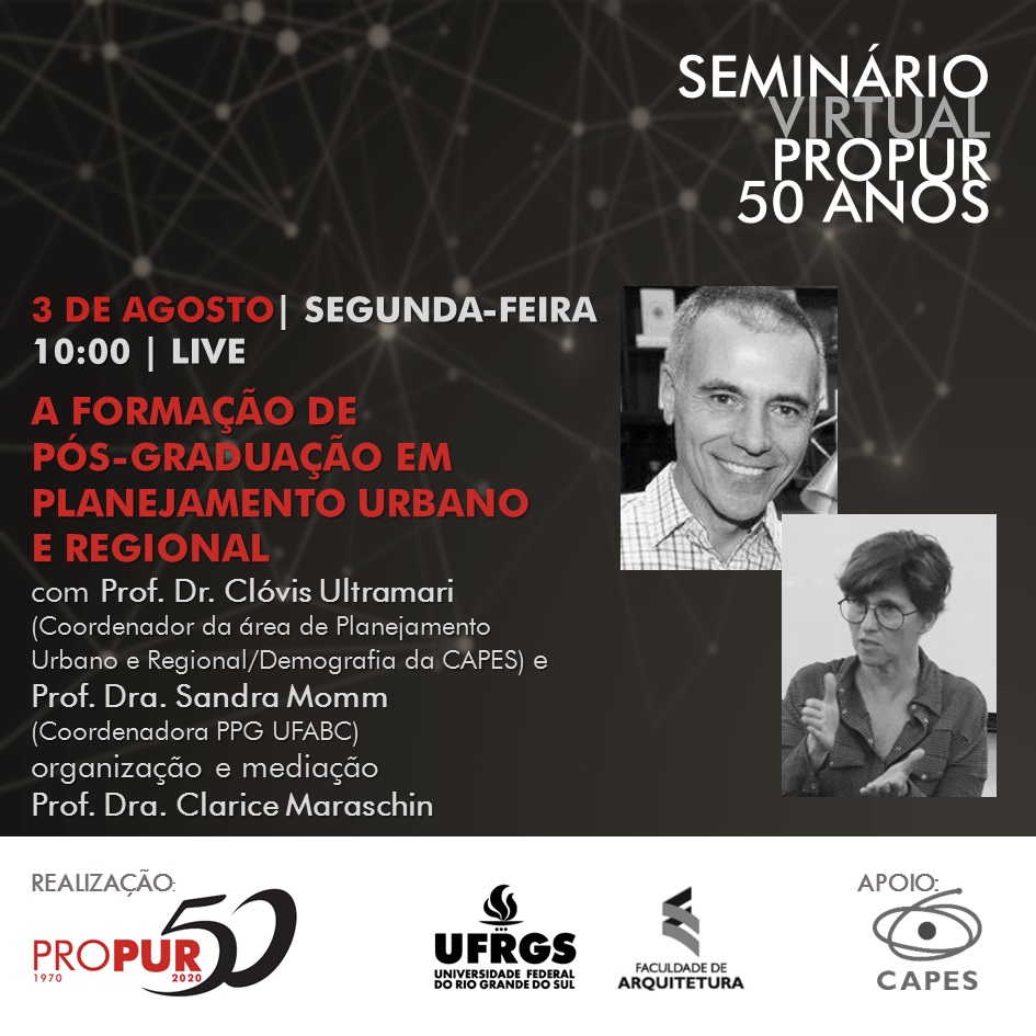PROPUR 50 anos: seminário virtual dia 03 de agosto