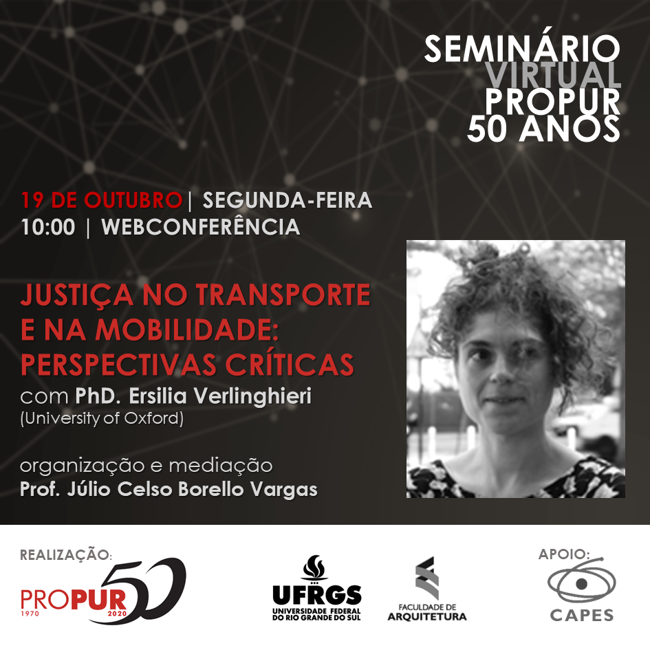 Propur 50 anos: live dia 19/10 com a PhD Ersilia Verlinghieri