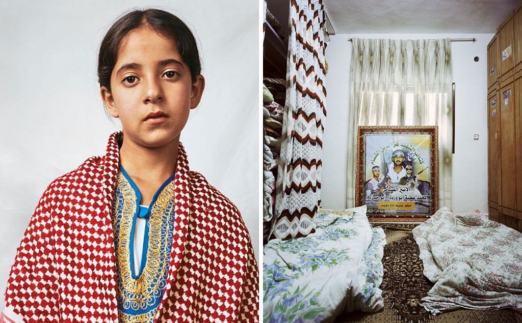 “Mora com os pais e onze irmãos em um campo de refugiados palestinos em Hebron, na Cisjordânia. Ela divide um quarto com outras cinco irmãs. Douha frequenta uma escola, a 10 minutos a pé, e quer ser pediatra. Seu irmão, Mohammed, matou 23 civis em um ataque suicida contra os israelenses em 1996. Posteriormente, os militares israelenses destruíram a casa da família. Douha tem um cartaz de Maomé em sua parede.”