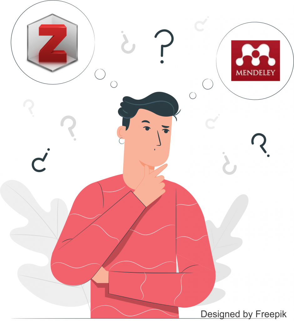 ilustração jovem pensando qual gerenciador usar mendeley ou zotero