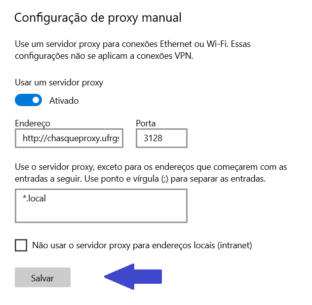 Proxy clicar em salvar para concluir a ativação