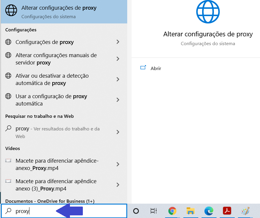 Proxy passo inicial de pesquisa no windows 10