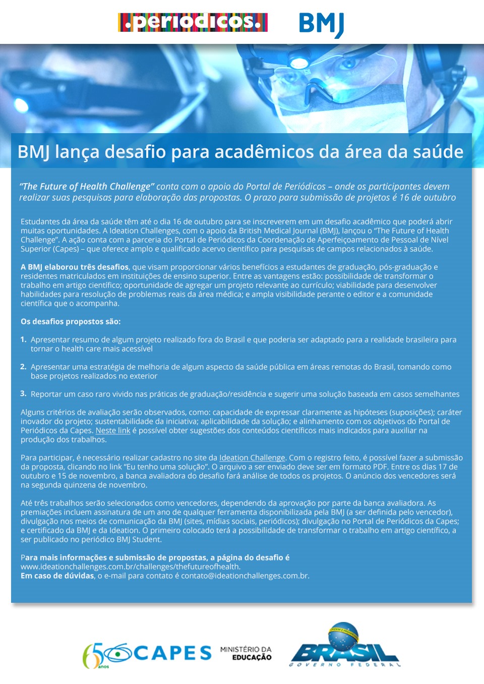 Elaboração de propostas para concorrer ao Desafio da British Medical Journal
