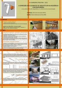 GONSALES, Célia Castro; GALARZ, Fabiane Biedrzycka da Silva. A expressão dos elementos de arquitetura na residência contemporânea: o Escritório Nitsche Arquitetos e o retorno da ornamentação. In Anais do VII Seminário PROJETAR – 2015. Natal: UFRN, 2015. (Poster)