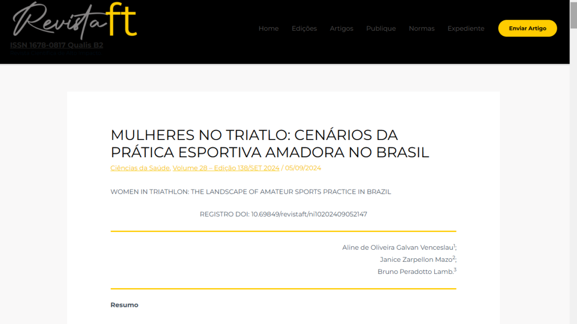 Artigo publicado: “Mulheres no Triatlo: Cenários da prática esportiva amadora no Brasil