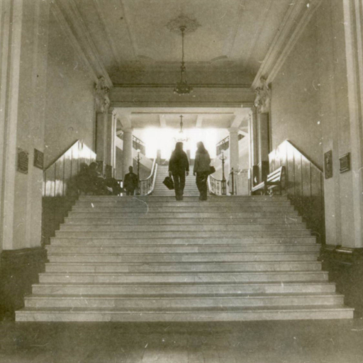 Escadaria de acesso principal logo na entrada do prédio histórico da Faculdade de Medicina, 1970
Fonte: Acervo Museu da UFRGS