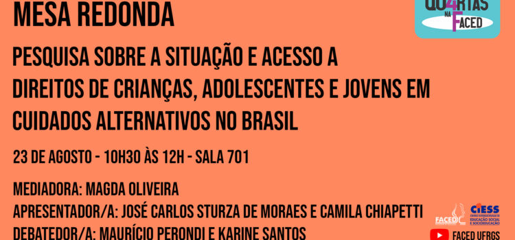Qu4rtas na Faced: Pesquisa sobre a situação e acesso a direitos de crianças, adolescentes e jovens em cuidados alternativos no Brasil Qu4rtas na Faced: Pesquisa sobre a situação e acesso a direitos de crianças, adolescentes e jovens em cuidados alternativos no Brasil
