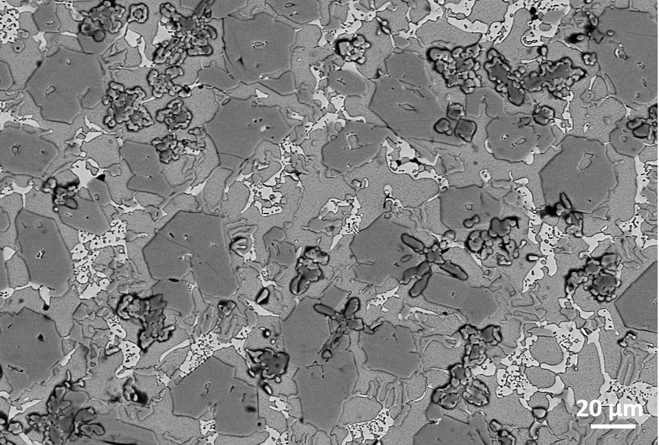 "Ferro Fundido Branco multicomponente, resistente ao desgaste abrasivo. Ligas Fe-Cr-C-Mo-V-Mn-Co-Nb e Fe-Cr-C-Mo-V-Mn-Ni, em condição bruta de fusão. Laboratório de Fundição do Centro de Tecnologia - UFRGS Equipamento: MEV Zeiss EVO MA10 "