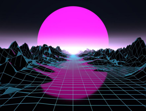 Hozinto com sol ao fundo em cores e estética lo-fi
