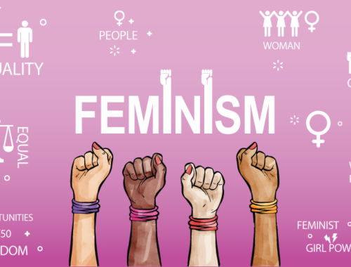Imagem com ilustrações de braços de mulheres de diferentes etnias empunhados para cima e com os punhos cerrados