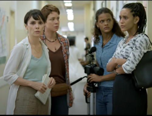 Reprodução de uma cena da série "Aruanas" em que aparecem as personagens A jornalista Natalie (Débora Falabella), a bióloga Luiza (Leandra Leal), a estagiária Clara (Thainá Duarte) e advogada Verônica (Taís Araújo).