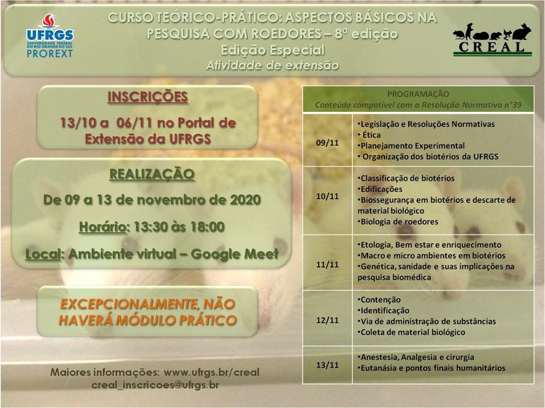 Curso Teórico-Prático 8ª edição - Aspectos Básicos na Pesquisa com Roedores
