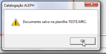 Aviso planilha salva