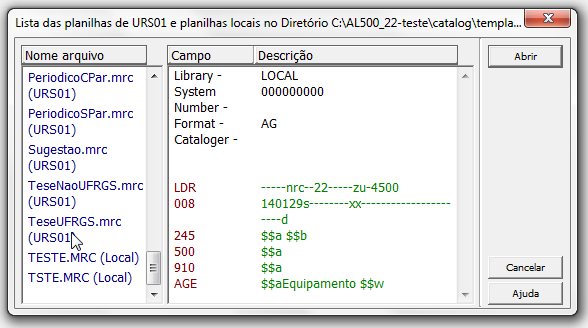 Lista planilhas