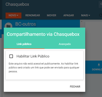 Chasquebox - Habilitar compartilhamento