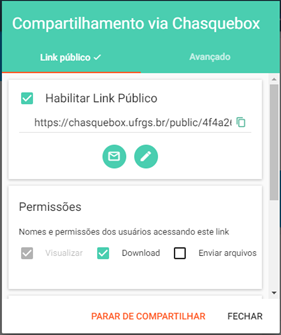 Chasquebox - Compartilhar link de diretório criado