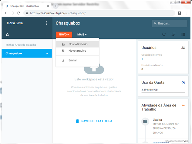 Chasquebox - Criar novo diretório