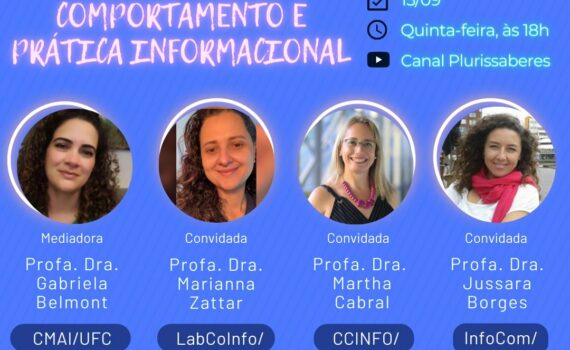 Arte de divulgação do evento, com foto das 4 participantes e dados mencionados no texto