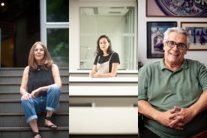 Foto com Renata Horowitz, Luana Arosteguy e Ricardo Bueno, alunos das três turmas do Mestrado Profissional em Economia e Política da Cultura e Indústrias Criativas na Faculdade de Ciência Econômicas da UFRGS