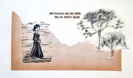 Ilustração em tecnica de colagem sobre papel, alusiva à obra Mrs Dalloway, da autora Virginia Woolf, leitura obrigatória Vestibular 2026 UFRGS
