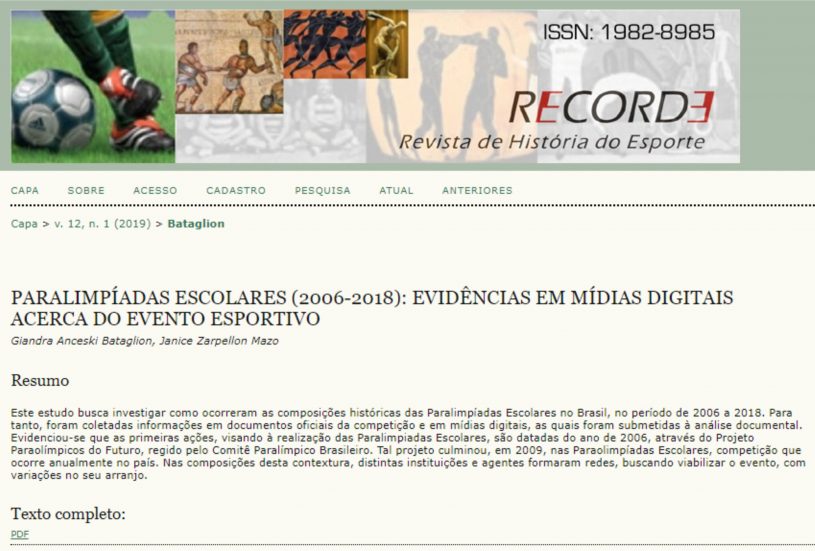Observatório do Esporte Paralímpico publica artigo