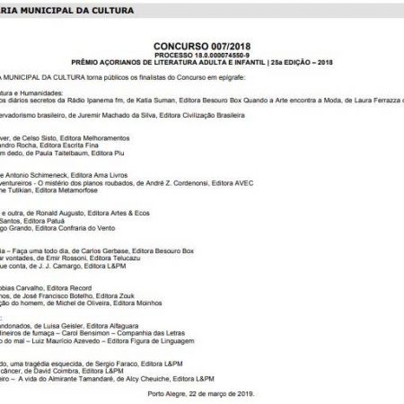 Indicados ao Prêmio Açorianos de Literatura 2018
