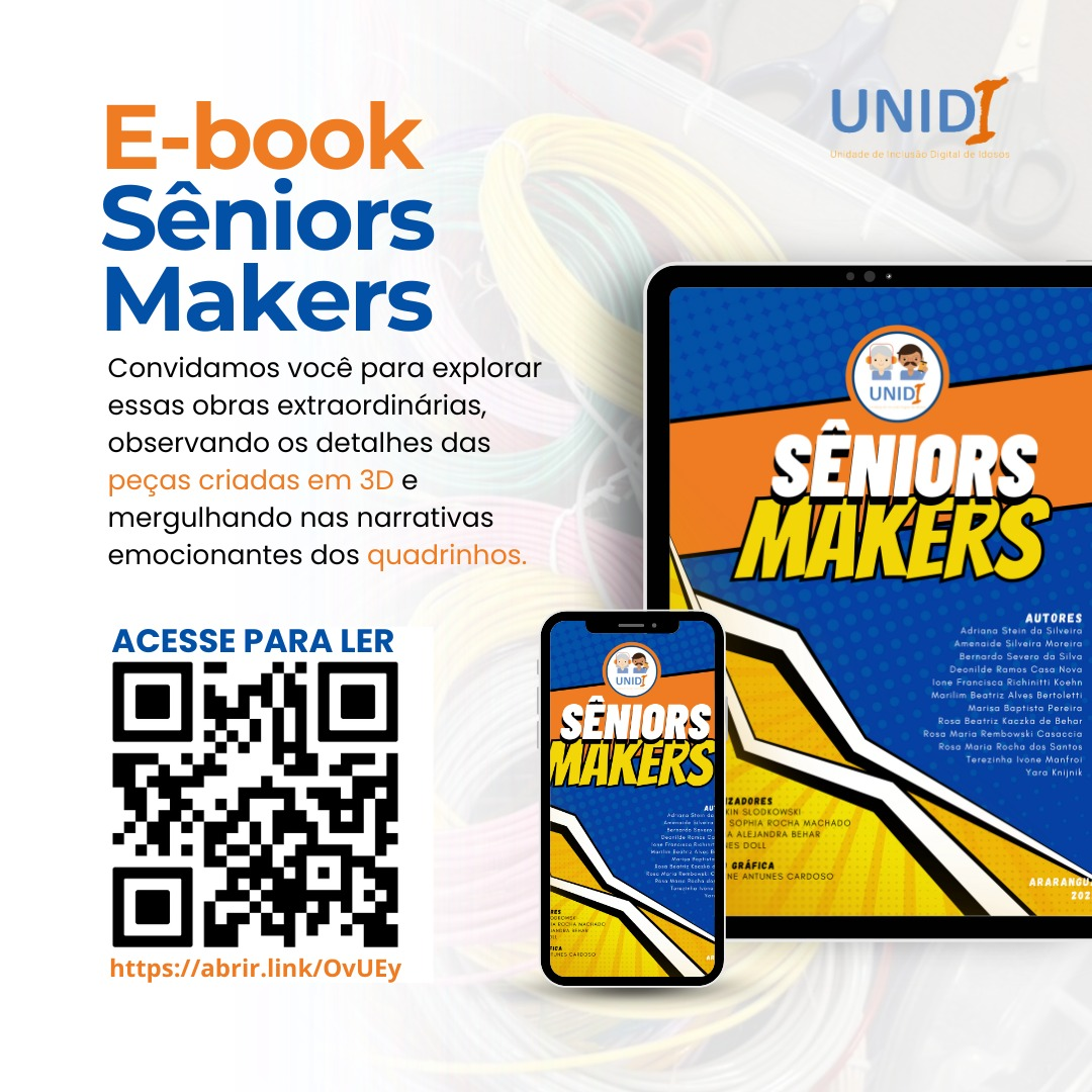 Foto com qr code sobre o e-book Sêniors Makers